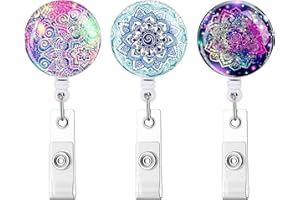 Retractable ID Badge Holder Nurse Badge Reels with Clip Name Card Holders for Office Worker Doctor Nurse (Mandala 3 Pack)