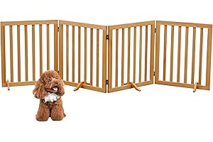 HAXIMWO6 Wooden Dog Gate 4-Panel Freestanding Pet Fence,Collapsible Pet Gate for House Doors&Stairs,23.6" Height Indoor House Barrier