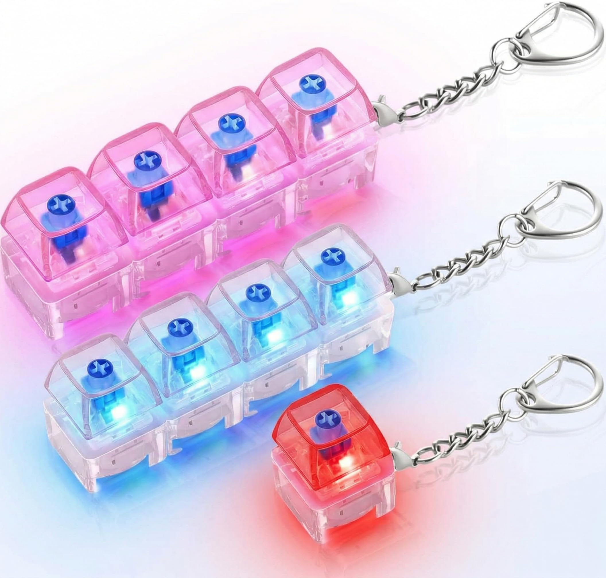GMHLLES 3 Pcs Keyboard Fidget Toy With lights 4 Button Fidget Keyboard Clicker Keychain for Stress Relief Keyboard Fidget Toy Light Up 3 Colors