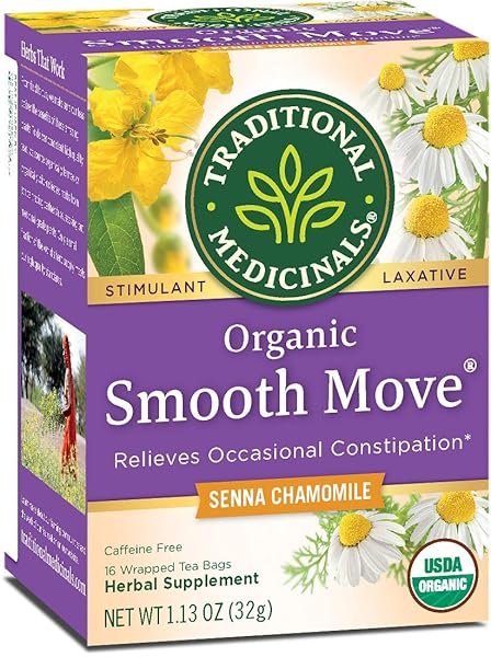 TRADITIONAL MEDICINALS TEA, ORGANIC SMOOTH MOVE CHAMOMILE, RELIEVES OCCASIONAL CONSTIPATION, SENNA, 16 TEA BAGS
