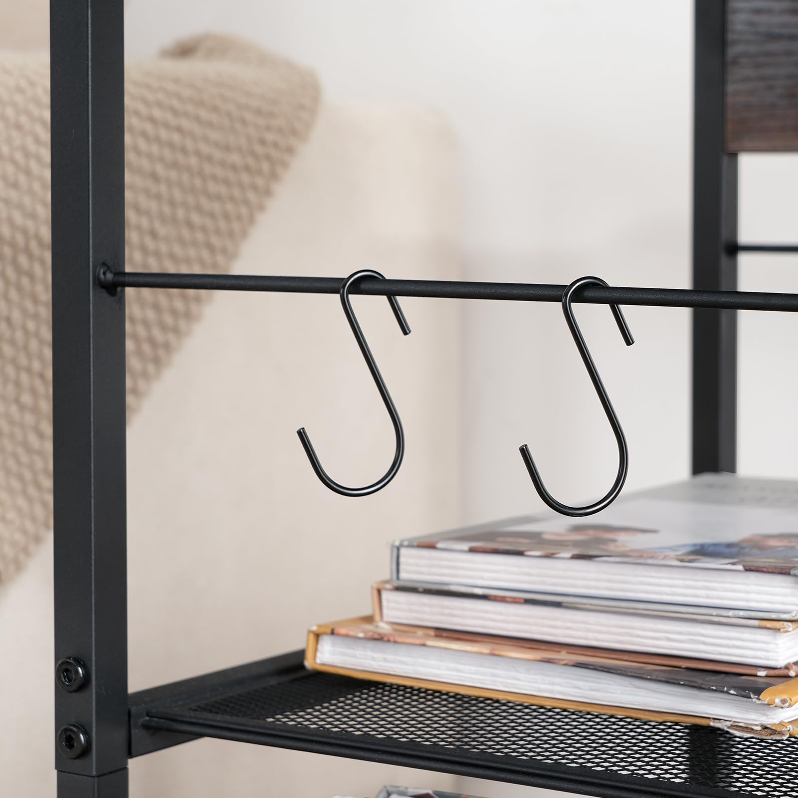 HOOBRO Druckerständer, 3-stufiger Druckerständer mit Ladestation, Lagerregal mit Rollen/verstellbaren Füßen, mit 2 Haken, für das Heimbüro, Vintagebraun und Schwarz EBF22CPS01 6