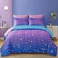 Drucon Girls Comforter Set Queen Size 7 Pieces Bed in A Bag Ombre Blue Purple Rainbow Bedding Set for Kids & Women (1 Comforter, 1 Flat Sheet, 1 Fitted Sheet, 2 Pillow Shams, 2 Pillowcases)