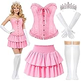 JaGely 5 Pcs Princess Fairy Costume for Women Corset Tops Skirt Headband Gloves Socks Adult Dress Carnival Role Play Party