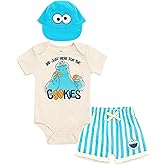Sesame Street Baby Bodysuit, Shorts and Baseball Cap 3 Piece Outfit Set Newborn to Infant Sizes (Newborn - 24 Months)