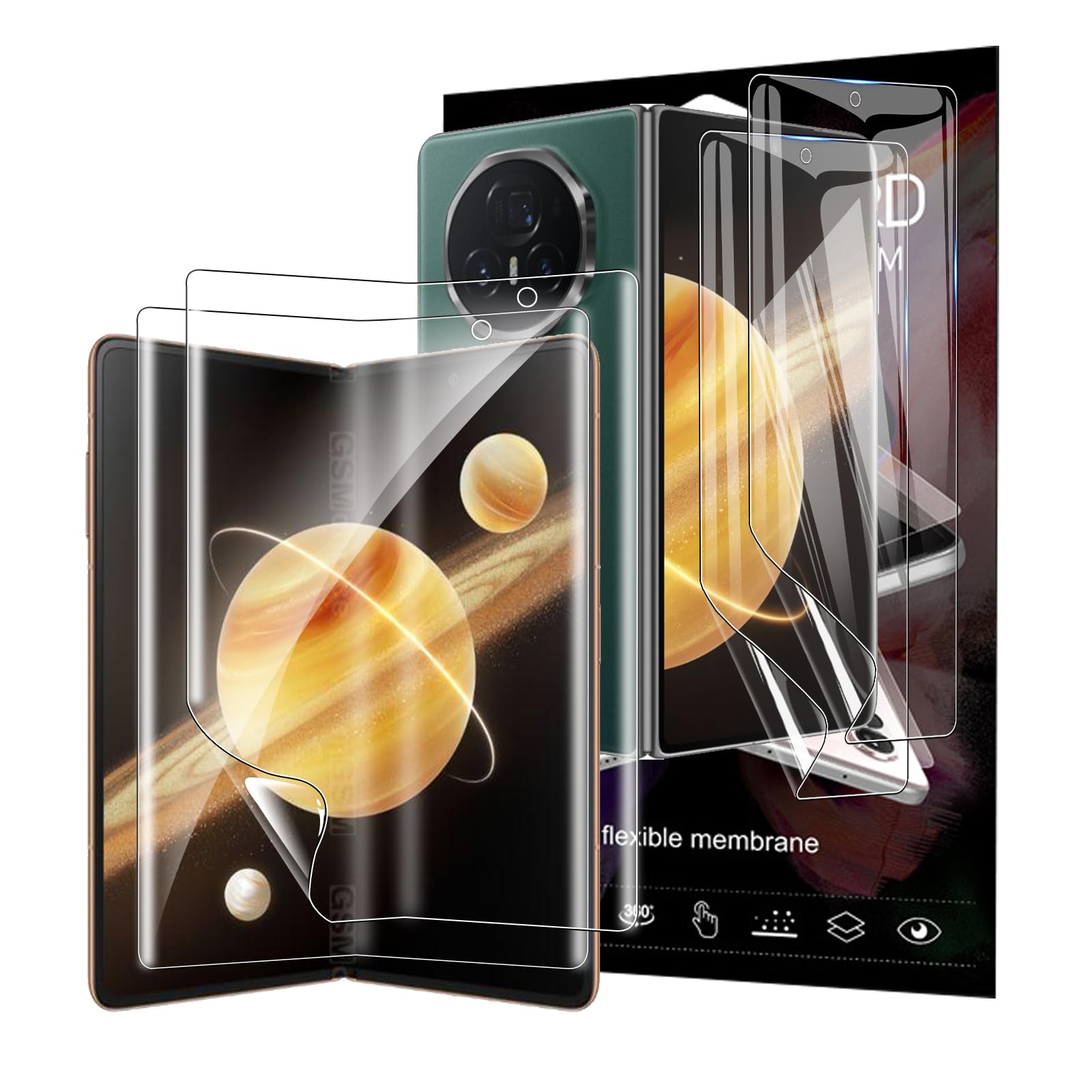 KZIOACSH Screen Protector for Honor Magic V5 5G/V3/V2 5G, 2+2 Pack Flexible TPU Full Coverage 3D Curved Edge Elastic Screen Protector HD Clear Anti-Scratch Self-Healing Film with Back Protective Film