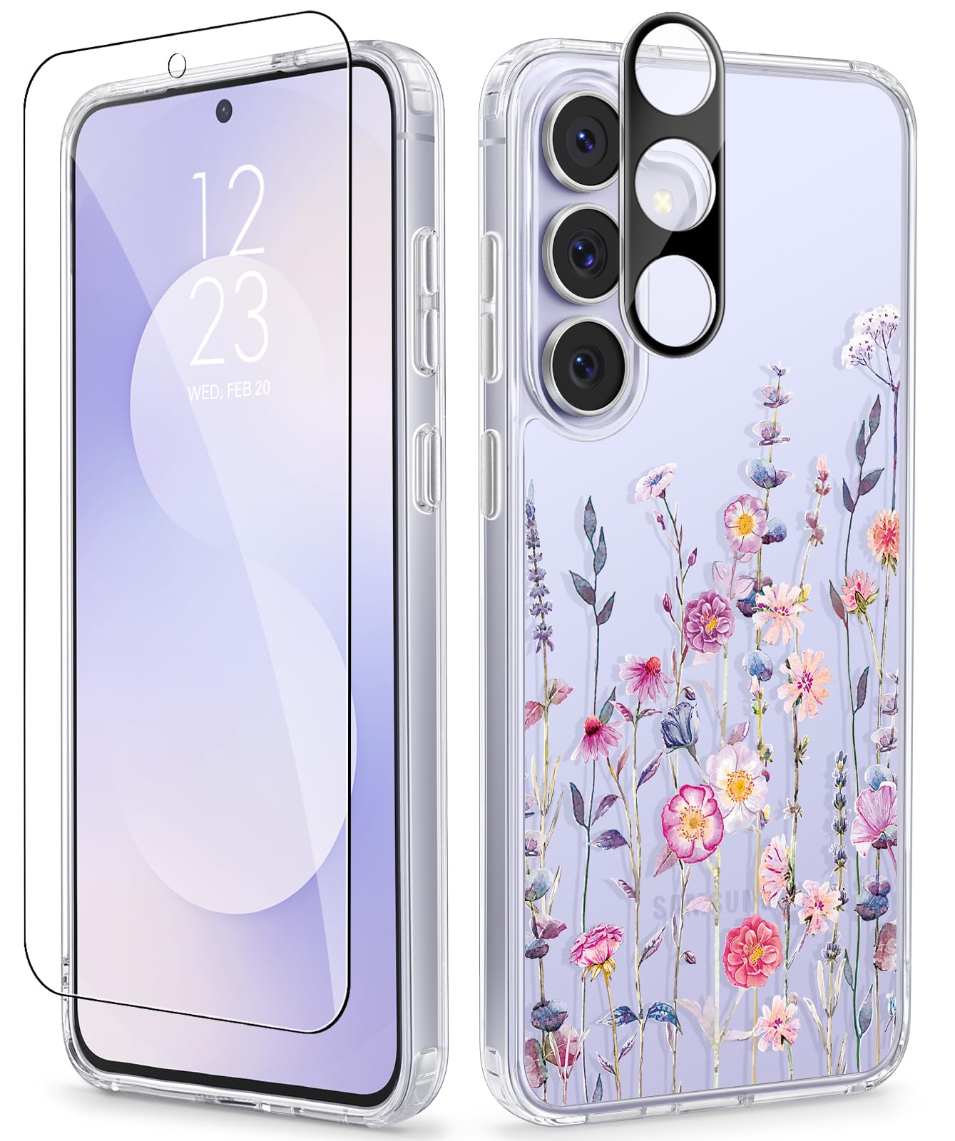 Photo 1 of GVIEWIN for Samsung Galaxy S25 FE Case, Clear Floral Slim Shockproof Protective Women Phone Case, Non-Yellowing, with Screen Protector & Camera Lens Protector for S25 FE 6.7", Floratopia/Colorful