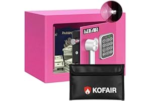 KOFAIR Safe Box for Home Safe (0.23 Cubic Feet) with Fireproof Bag, Personal for Money Safe for Cash Saving, Mini Safety with Key, Digital Safety with Light, Money Lock Box (Pink)