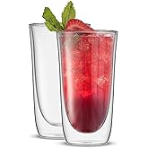JoyJolt Spike Double Wall Glasses, Cocktail Beer Drinkware Glass Set of 2 - double walled glass 13.5 Ounces
