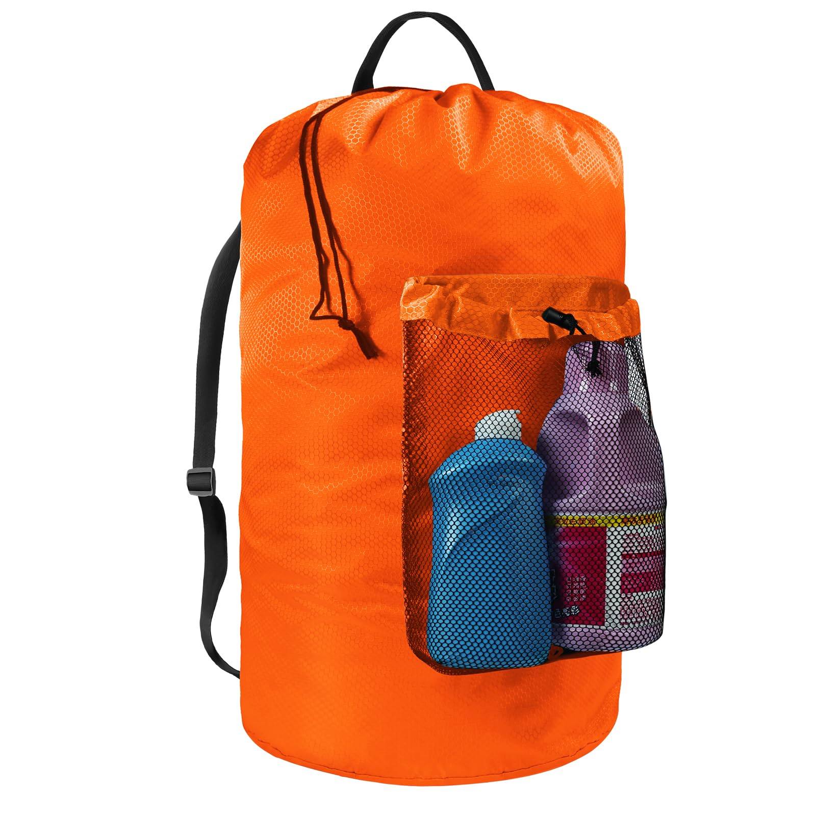 Laundry Bag with Shoulder Straps and Mesh Pocket Laundry Backpack Large Portable Laundry Hamper for College Laundromat Apartment