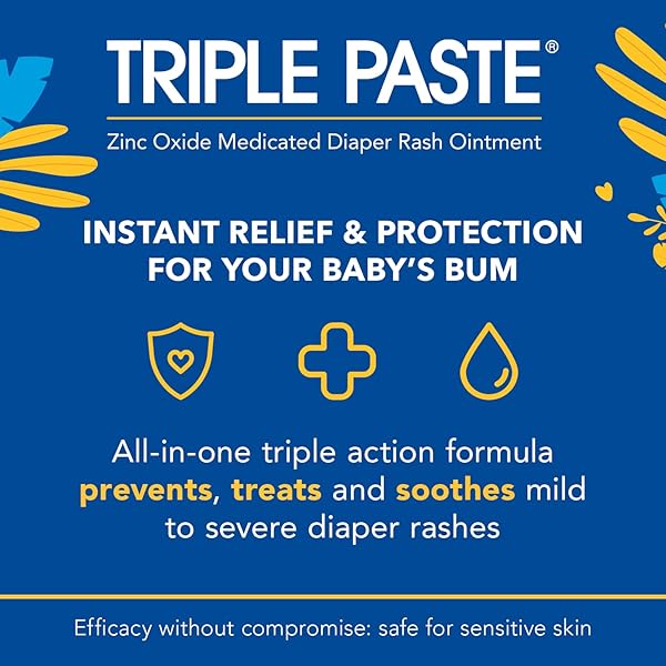 TRIPLE PASTE DIAPER RASH CREAM FOR BABY – 3 OZ TUBE – ZINC OXIDE OINTMENT TREATS, SOOTHES & PREVENTS DIAPER RASH, PEDIATRICIAN-RECOMMENDED HYPOALLERGENIC FORMULA, BABY ESSENTIALS FOR DAILY & OVERNIGHT