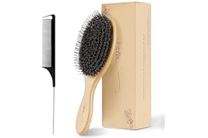 Vista Boar Bristle Hair Brush, Bamboo Paddle Hair Brush with a tail comb for Women, Men and Kids,Reduce Frizz and Adds Shine,