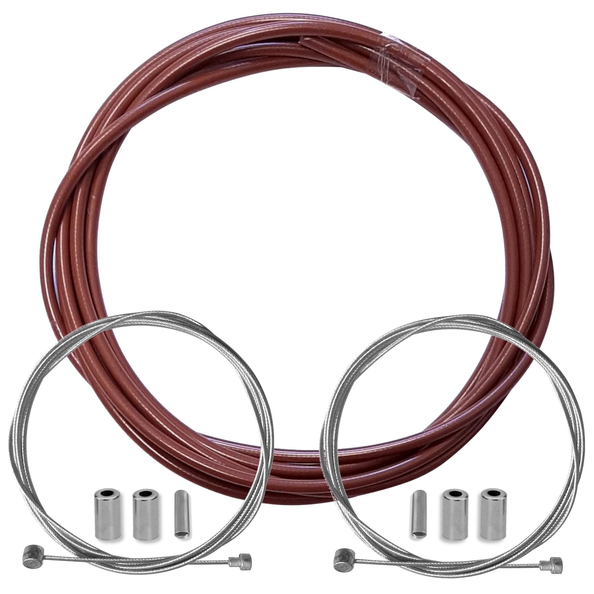 BROWN BRAKE CABLE HOUSING TEFLON 5MM AND CABLE SET FRONT AND REAR STAINLESS STEEL CYCLE MTB ROAD