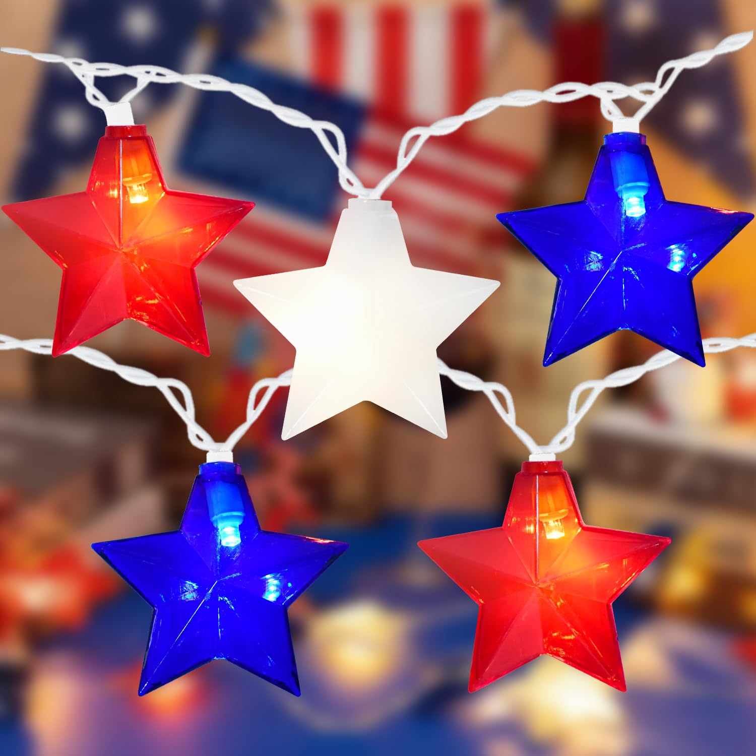 Photo 1 of 4th of July Lights - 20 LED Red White Blue Star Lights String Plug in, for Memorial Day 4th of July Decorations for Home Party Yard Patio & Any Patriotic Decorations, 0.48W LED Bulb (2 Set, 17FT)