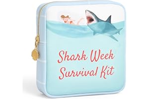 Primo Lines Period Bag for School – Compact Discreet Tampons & Pad Pouch with Waterproof Lining, Cute & Stylish Period Pouches for Teen Girls for School and Travel, First Period Kit (Shark Gifts)