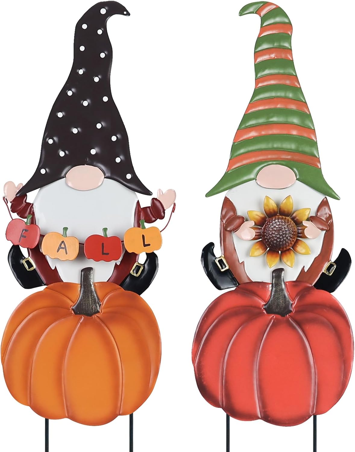 Decorative Garden Stakes - hogardeck Fall Decorations for Home Outdoor, 2 Pcs Metal Gnome Decorative Garden Stakes with Pumpkins for Fall Decor, Yard Signs for Garden Home Lawn Patio Thanksgiving Decorations