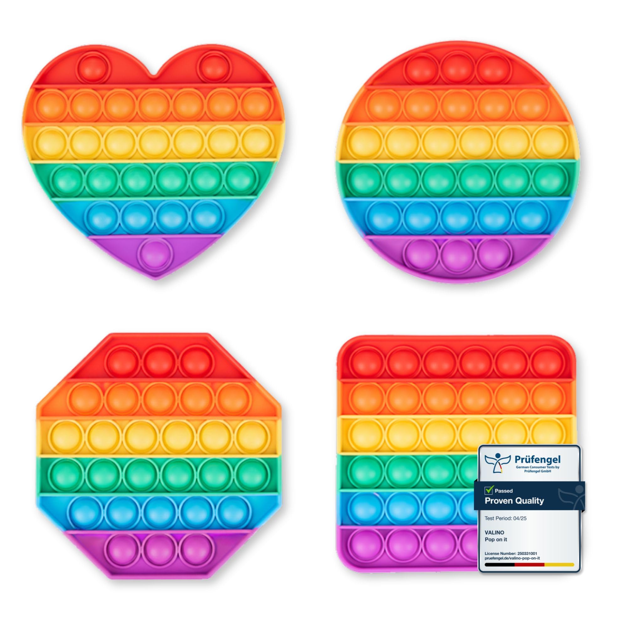 Pop on It for Kids | Pop Bubble with Four Different Shapes | Waterproof Fidget Toy Set | Poppets made of Silicone | Rainbow Antistress Toy (Set of 4)