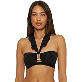 Soluna Swim Women's Buckle Up Shirred Bandeau Bikini Top, Adjustable, Tie Back, Swimwear Separates