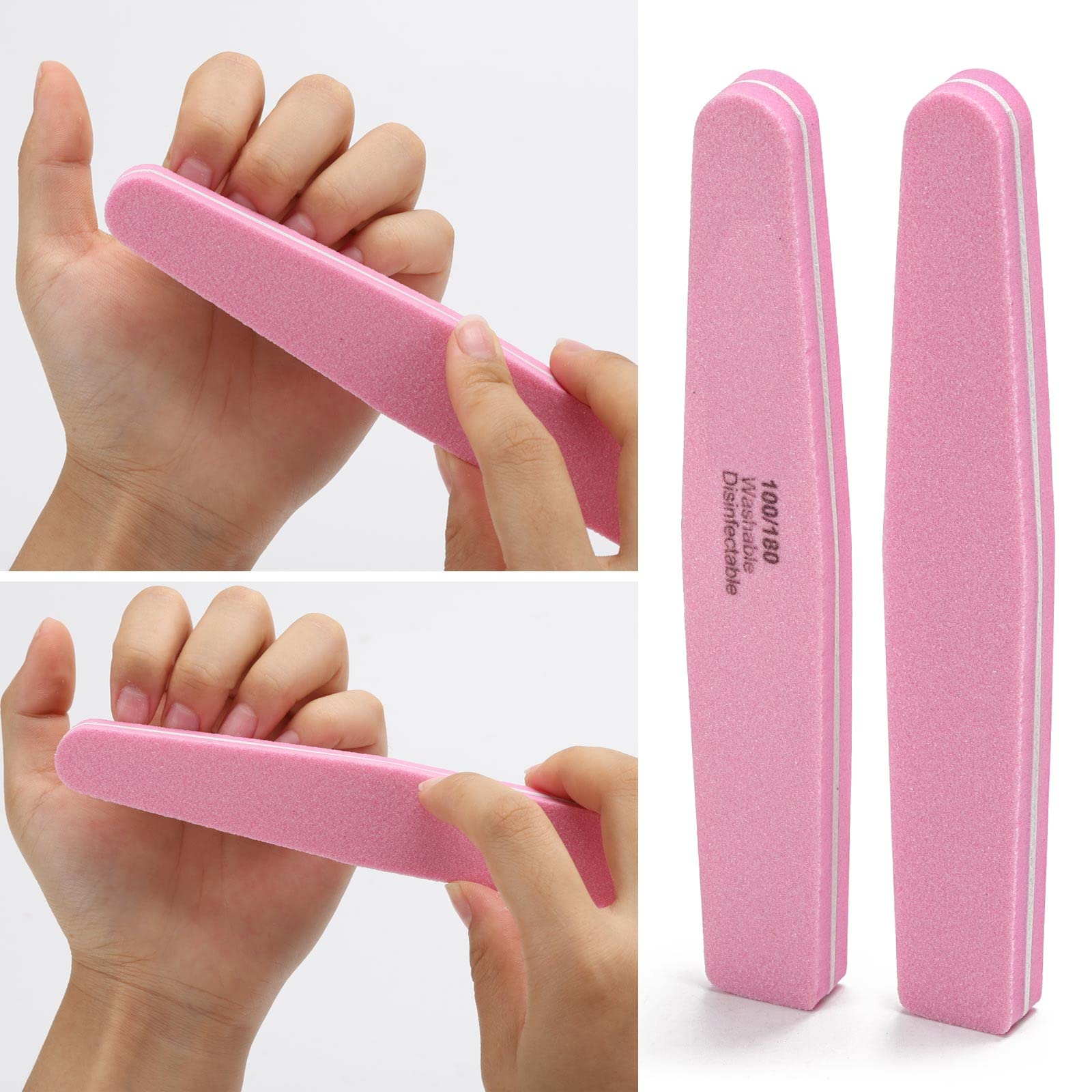 Nail Buffers 20 Pack 100/180 Grit Nail Buffer Block Sponge Buffing Nail File for Acrylic/Natural Nails, Pink