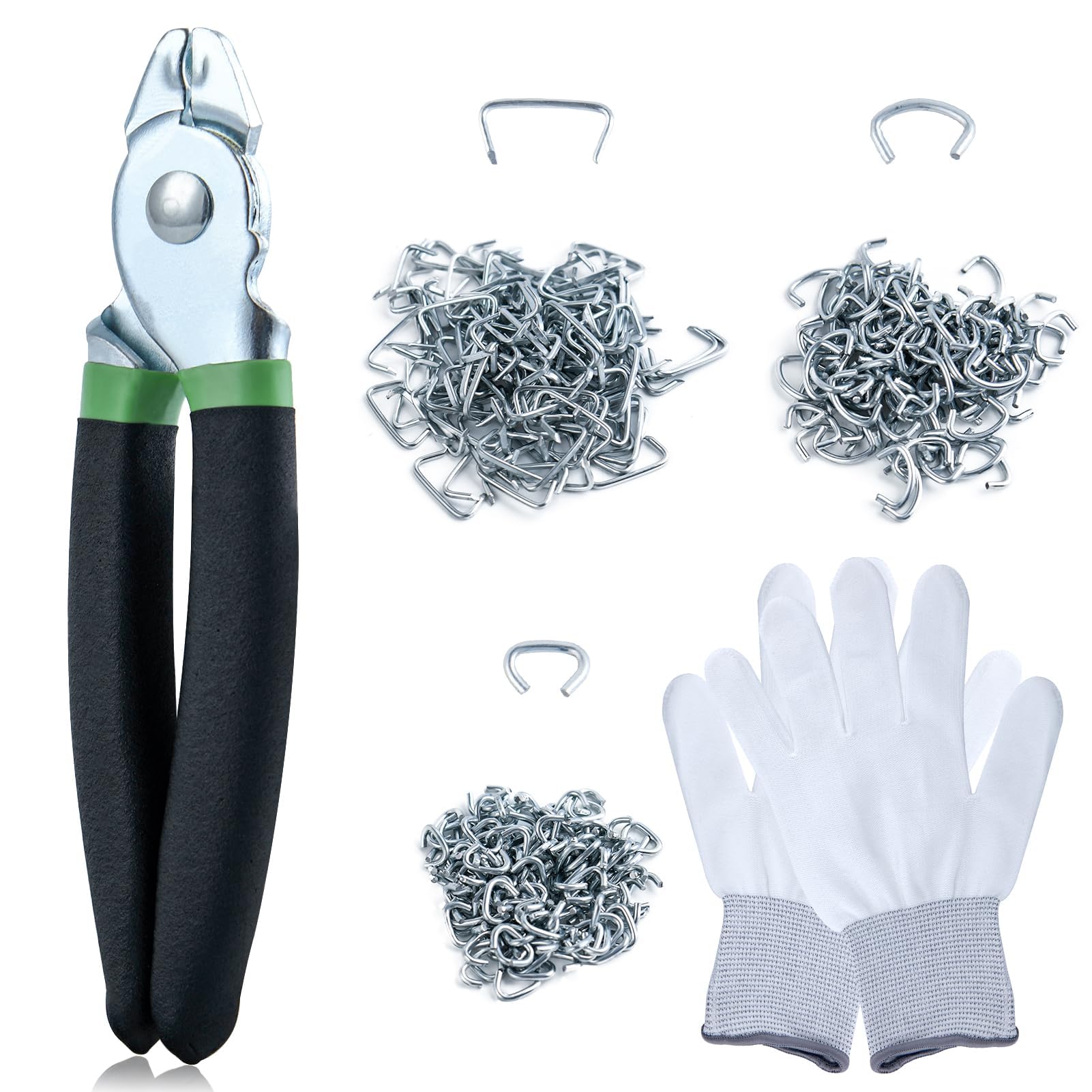 SPEEDWOX Hog Ring Pliers Kit With 360pcs 3/8", 1/2", 3/4" Rings, Angled and Straight Pliers for Animal Pet Cages, Ropes, Bagging, Railing - Includes Gloves