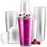 Fit Meal Prep 50 Pack 24 oz Disposable Plastic Coffee Cups with Dome Lids, To Go Iced Coffee Cups with Lids, BPA Free Clear Parfait Cups for Party, Smoothie, Bubble Boba, Juice, Frappuccino, Milkshake