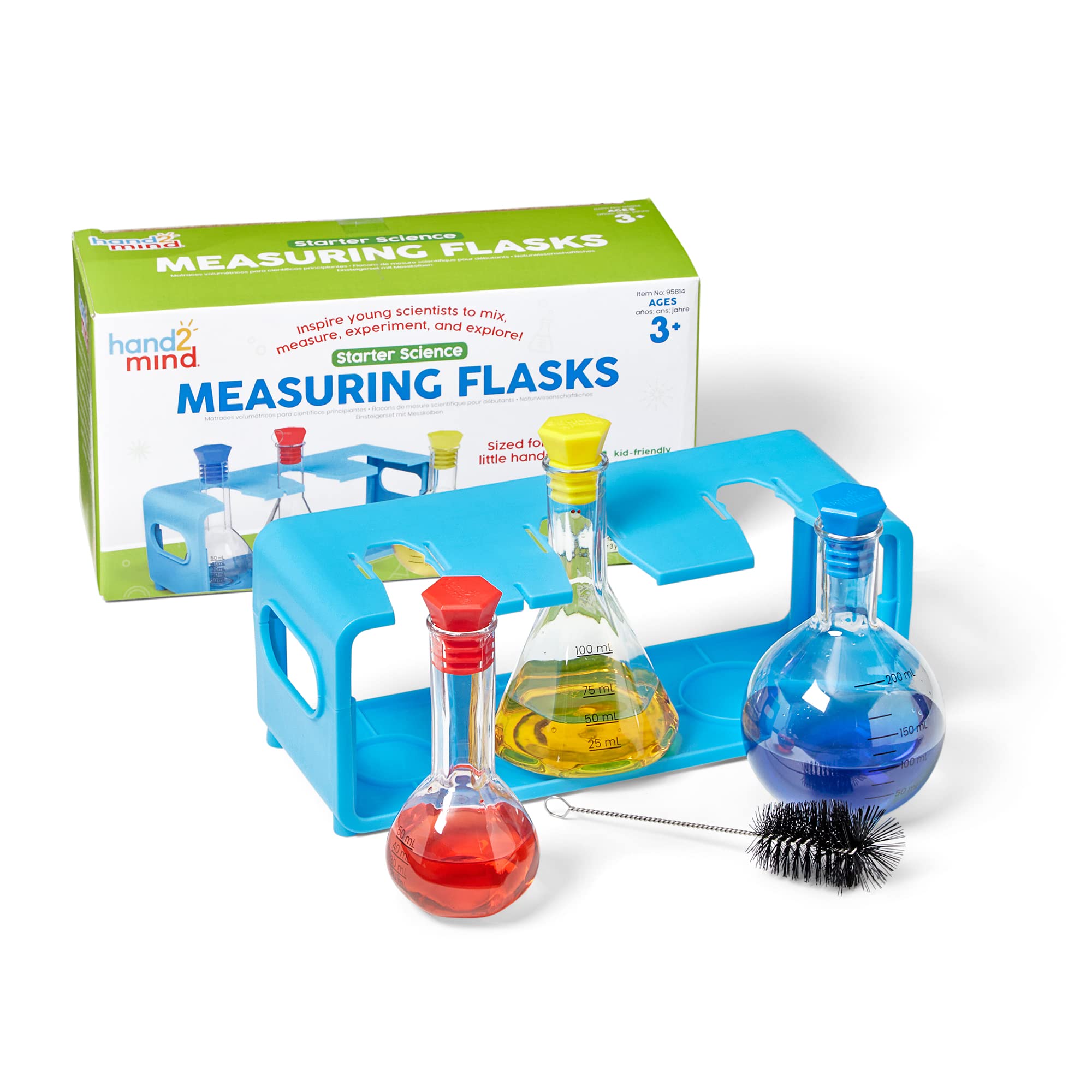 Hand2Mind Starter Science Measuring Flask Set - Plastic Beakers, Measuring Toys, Kids Chemistry Set, Educational Science Kits, Classroom Science Supplies