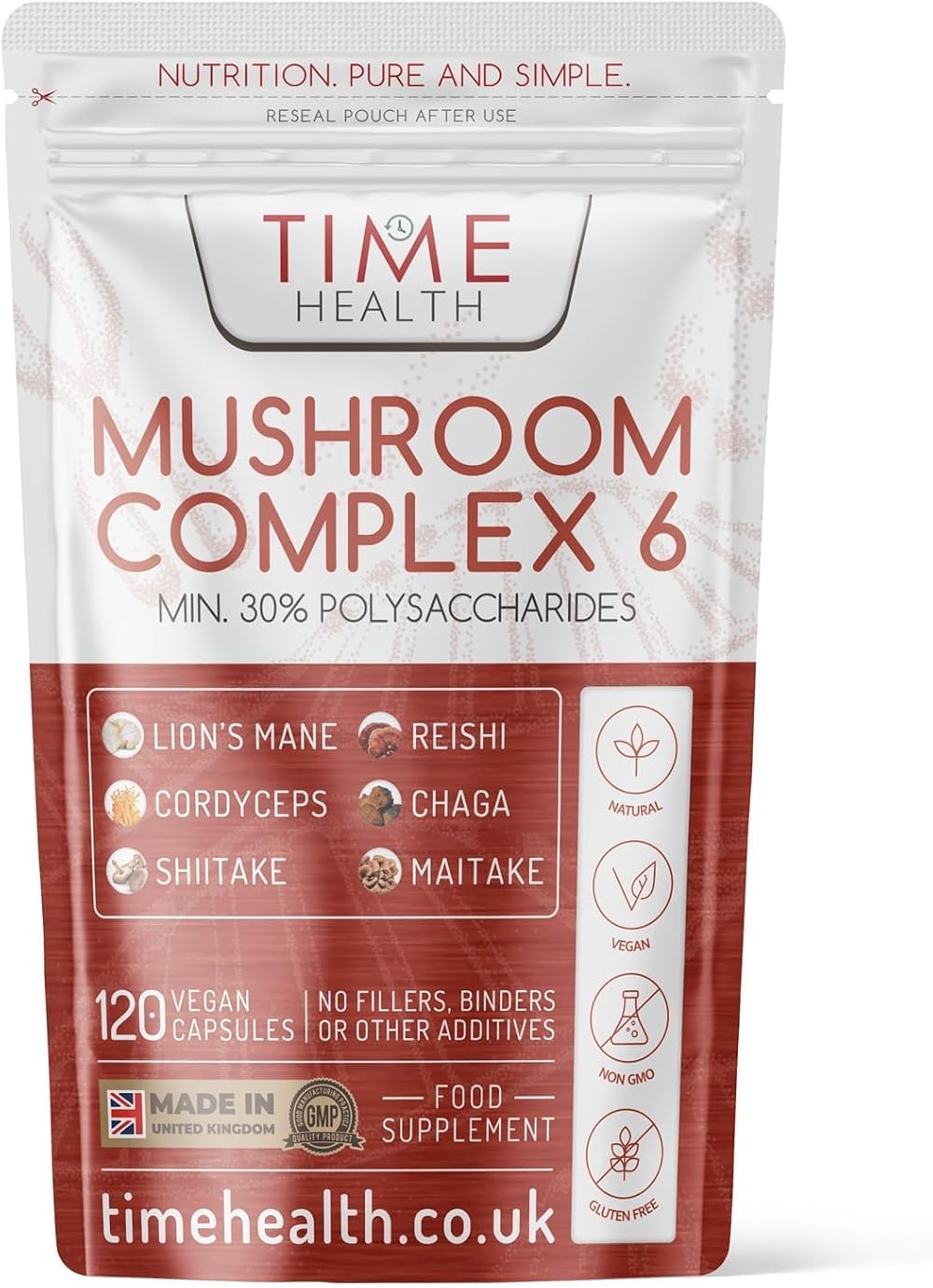 Time Health Mushroom Complex 6 | 120 Capsules | Vegan | UK Made