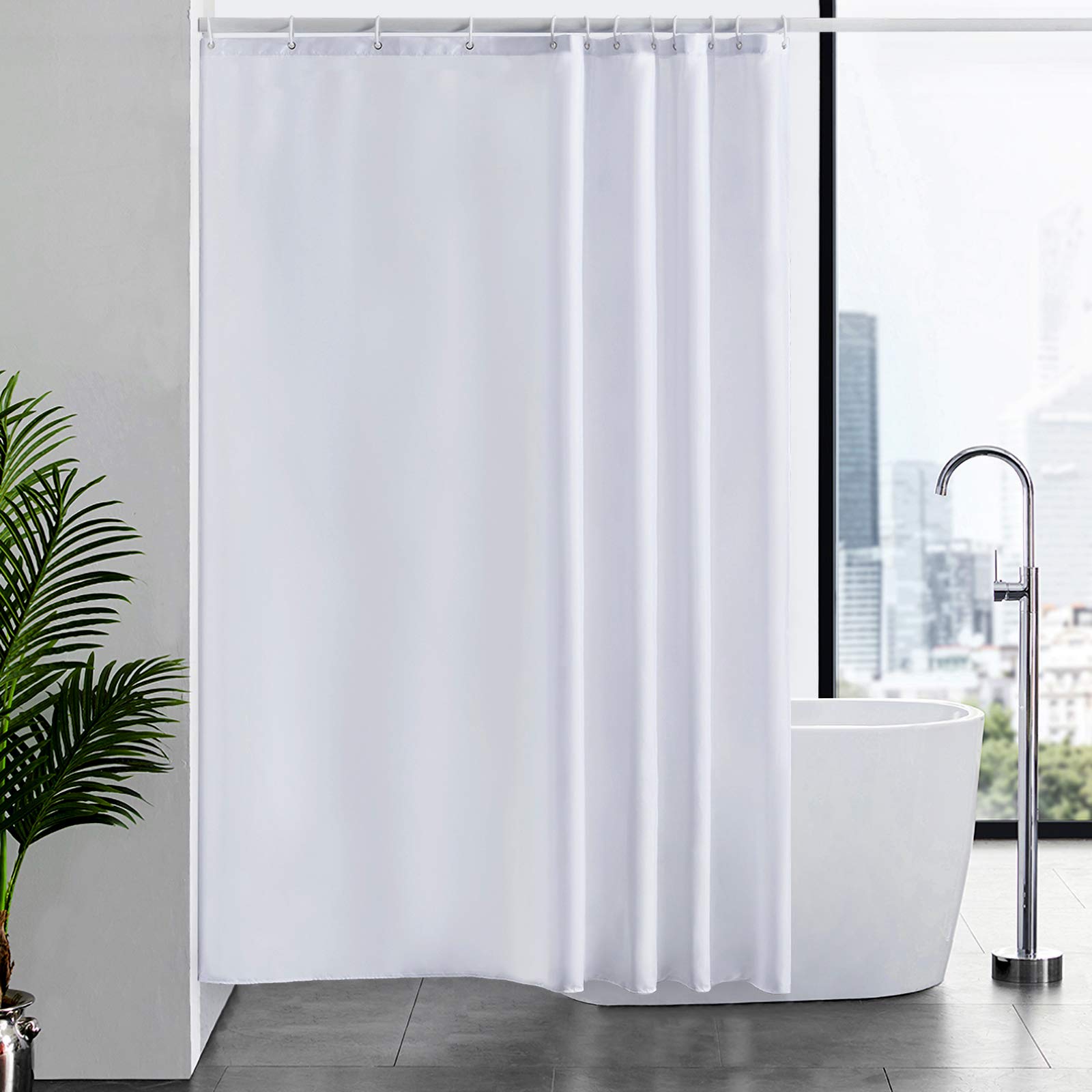 Furlinic Shower Curtain Mould Proof Resistantand Waterproof Washable Polyester Fabric White Bath Curtains with Weight Tape 12 Hooks for Wetroom 72x78 Inch.