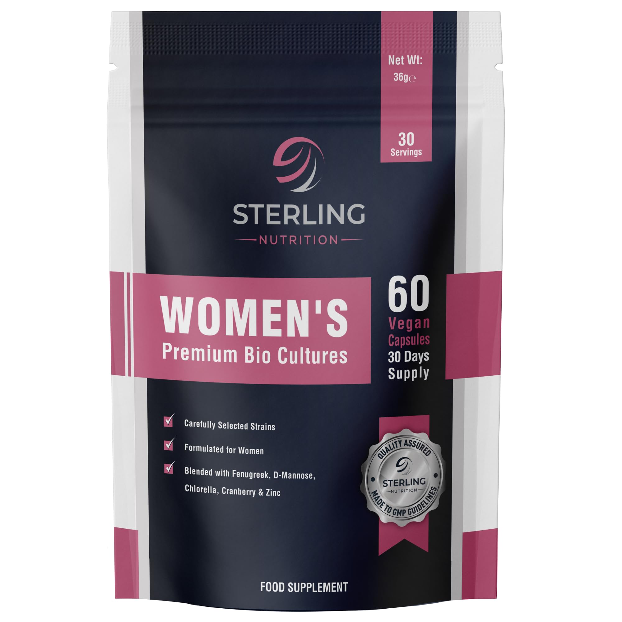 Probiotics for Women Capsules – 20 Billion CFU Premium Bio Cultures | Vegan with Cranberry, D-Mannose, Fenugreek & Zinc for Gut, Immunity & Feminine Health | 60 Capsules, 30 Days | STERLING NUTRITION