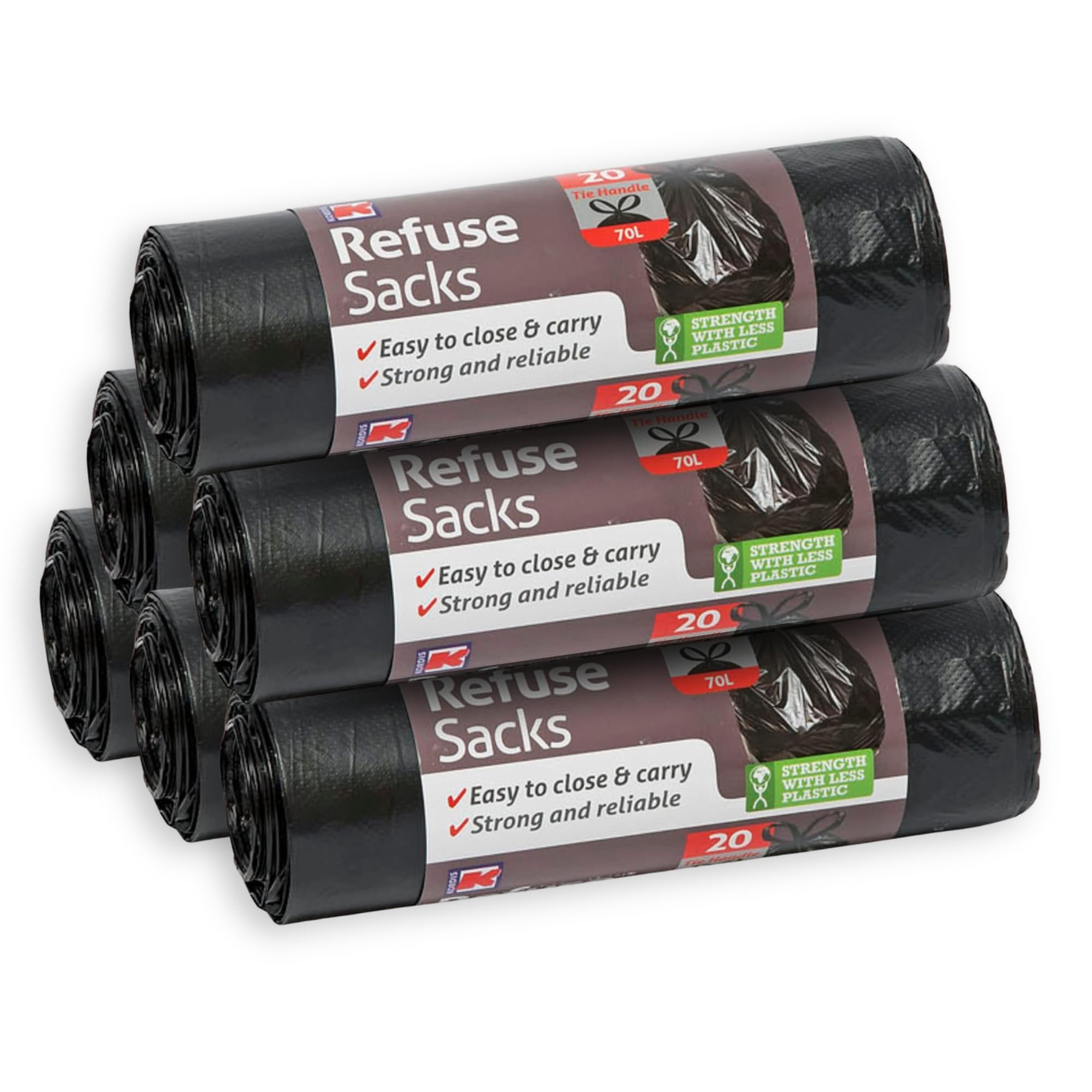 Kordis 70L Black Bin Bags - 120 Pack. Strong, Heavy Duty Bin Bags for Home and Kitchen. Large Refuse Sacks for Everyday Use, 73.5cm x 105cm