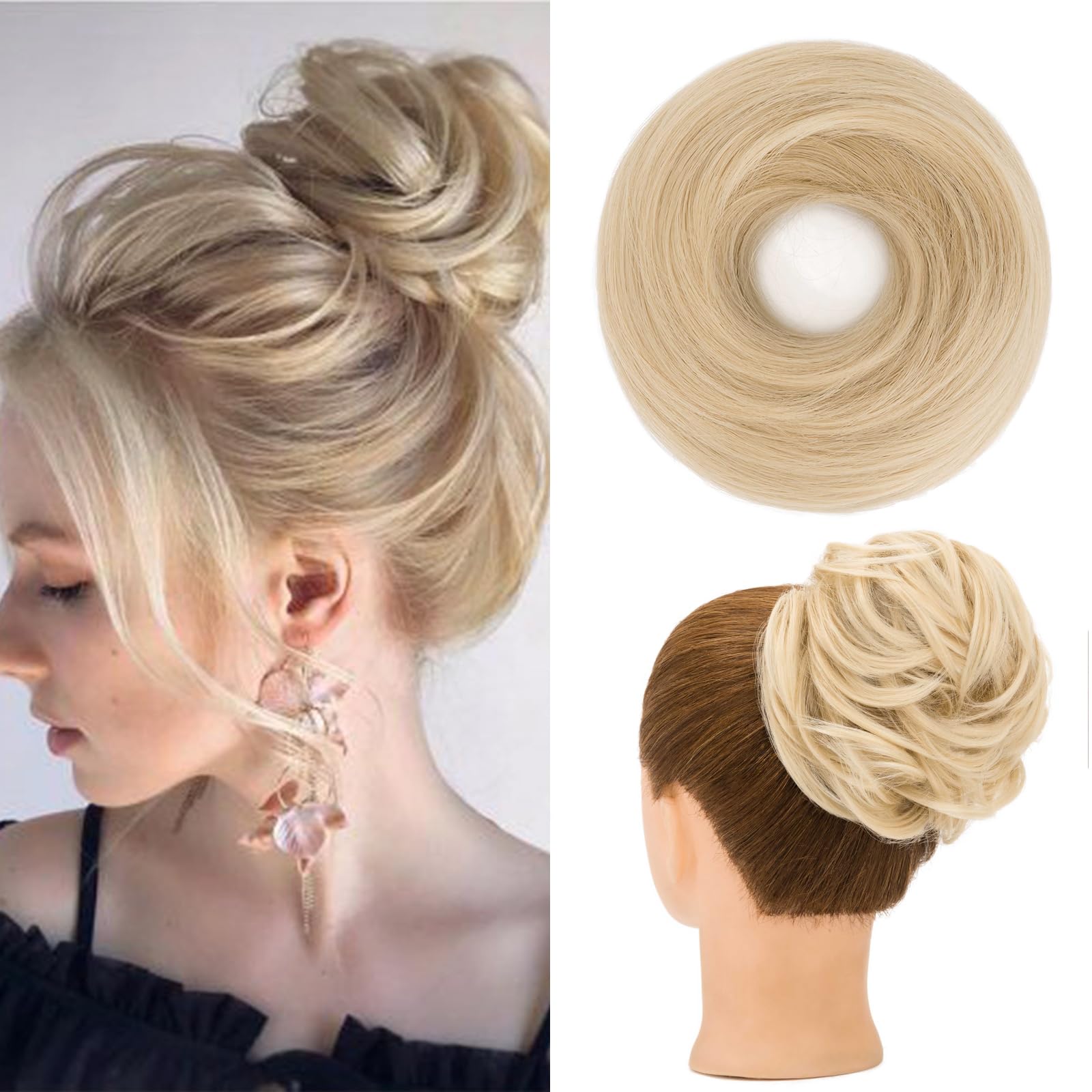S-Noilite Hair Pieces for Women Hair Scrunchies Thick Messy Bun Hair Bun Updo Chignons Ponytail Extenions - Ash Blonde to Bleach Blonde