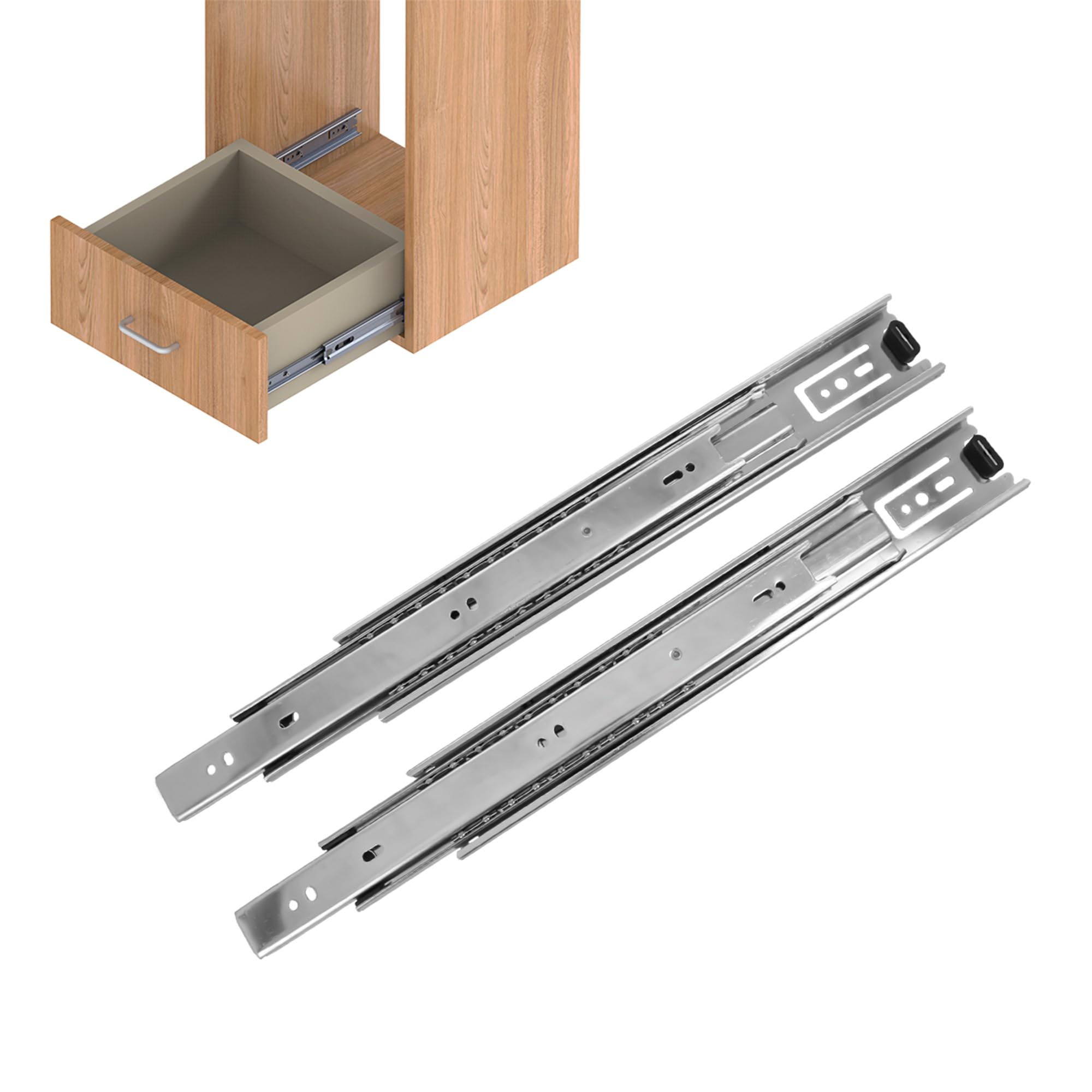 Amig - Set of 2 Drawer Runners Mod.35 Galvanised Steel for Furniture Drawers, Dressers or Wardrobes | Full Extension | Load Capacity: 30 kg/Pair | Dimensions: 250 x 45 mm