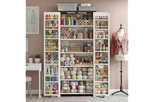 NEWOWNDS Craft Storage Cabinet with LED Lights​​ – 72" Adjustable Shelves Sewing Organizer, Multi-Purpose Sewing Cabinet for Craft Room/Home Office Storage