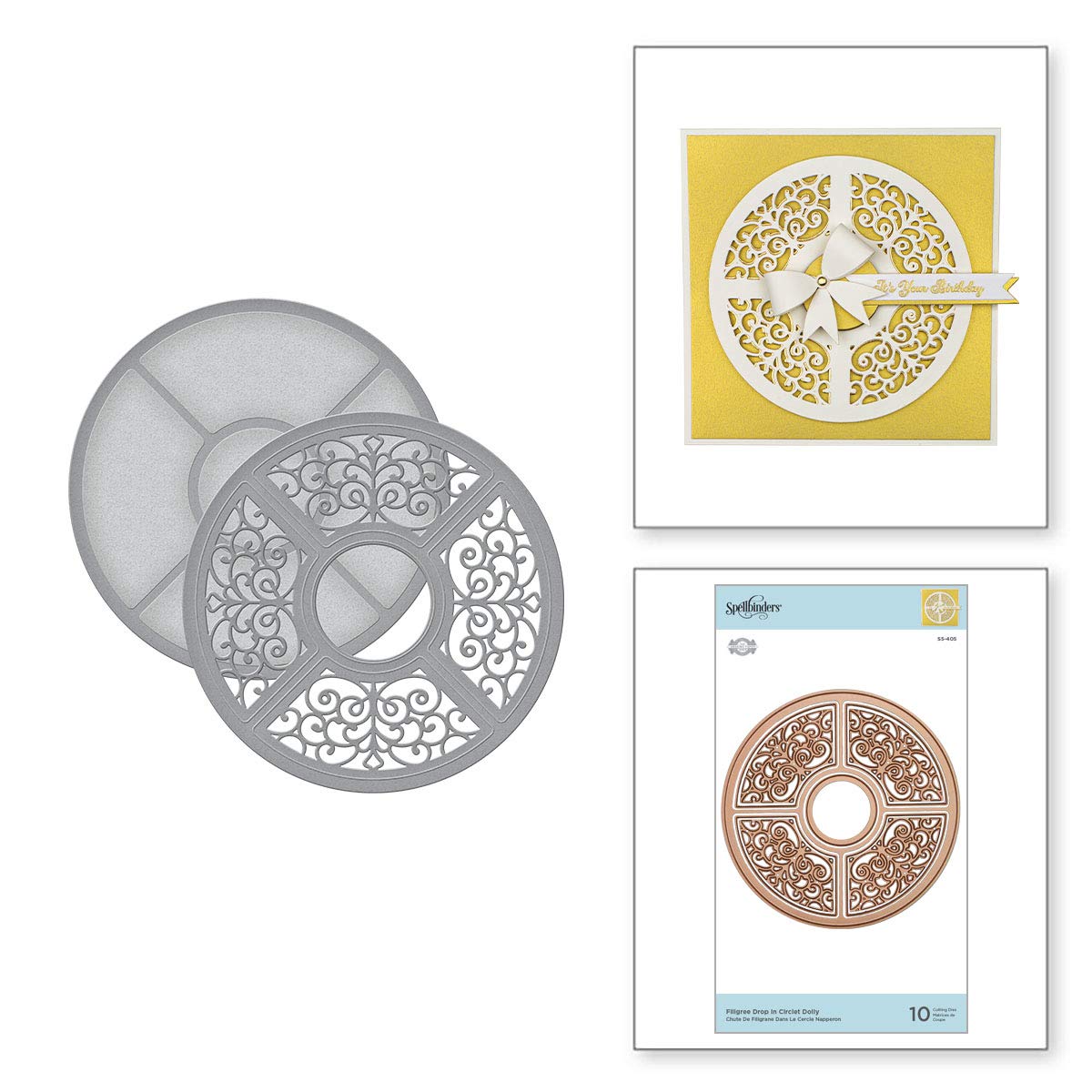Spellbinders Filigree Drop in Circlet Etched Dies from The Dimensional Doily by Becca Feeken, Metal, Circle Grid: 12.7 x 12.7 cm