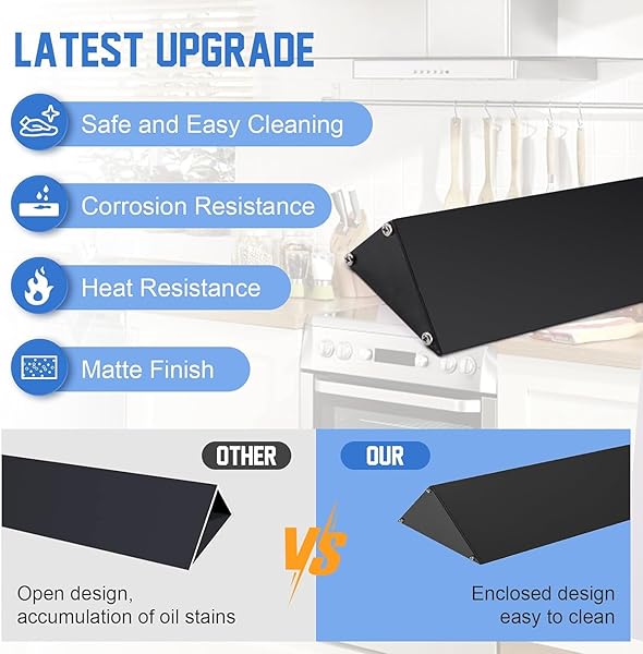 30″ SLIDE-IN RANGE REAR FILLER KIT W10113901A, STOVE GAP UNIVERSAL TRIANGULAR FILLER STRIP, COOKTOP TRIM KIT BETWEEN STOVE AND BACKSPLASH FOR WHIRLPOOL & MOST BRAND, DURABLE ALUMINUM, BLACK