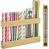 Bamboo Drinking Straw Dispensers, Straw Holder for Cabinet Door, Adjustable Two-Part Straws Organizer Storage,Ultra Sticky Reusable for Kitchen Door