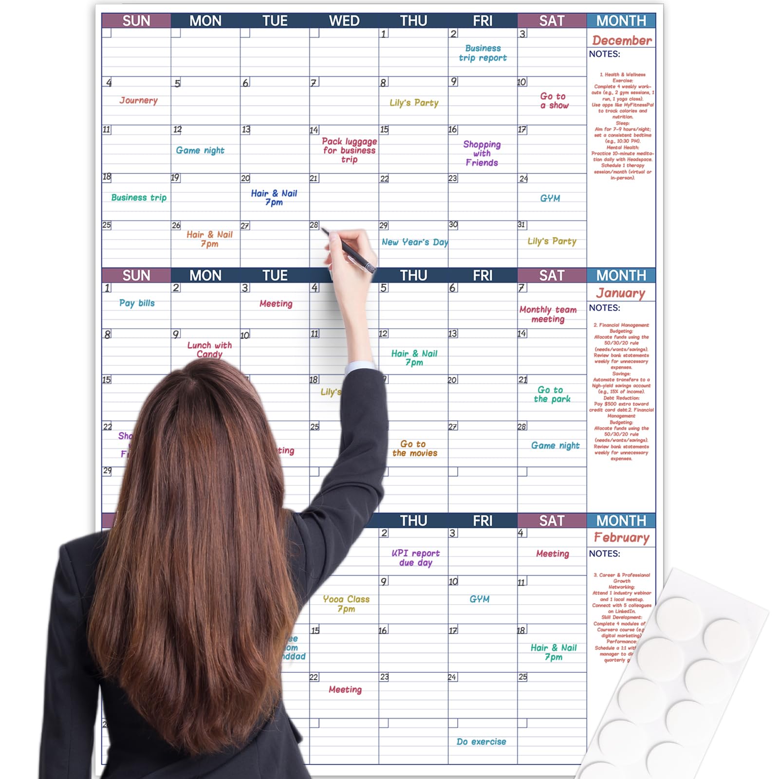 Photo 1 of Large Dry Erase Calendar for Wall - Undated 3 Month Wall Calendar, 28" x 40"(Vertical), Erasable & Reusable Laminated Calendar Max with 10 Round Stickers, Wall Calendar Dry Erase for Home, Office , Classroom