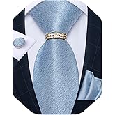 DiBanGu Mens Tie Set Silk Necktie and Gold Tie Ring Pocket Square Cufflinks Formal Business Wedding Ties with Gift Box