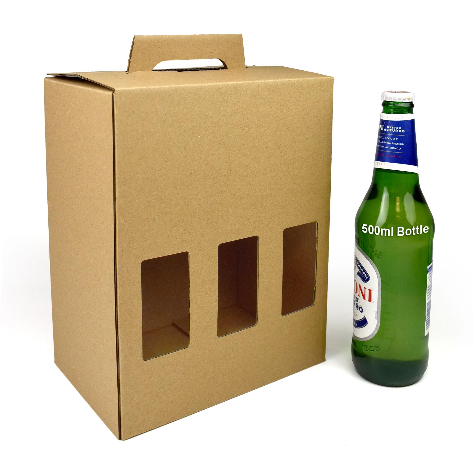 EVG Evergreen Goods 500ml Beer Bottle Carrier Box (2 Boxes) | Holds 6 Bottles or Cans - 3 Display Windows | Durable Cardboard Holder for Beer, Ale, Cider | Ideal for Home Brew, Gifts