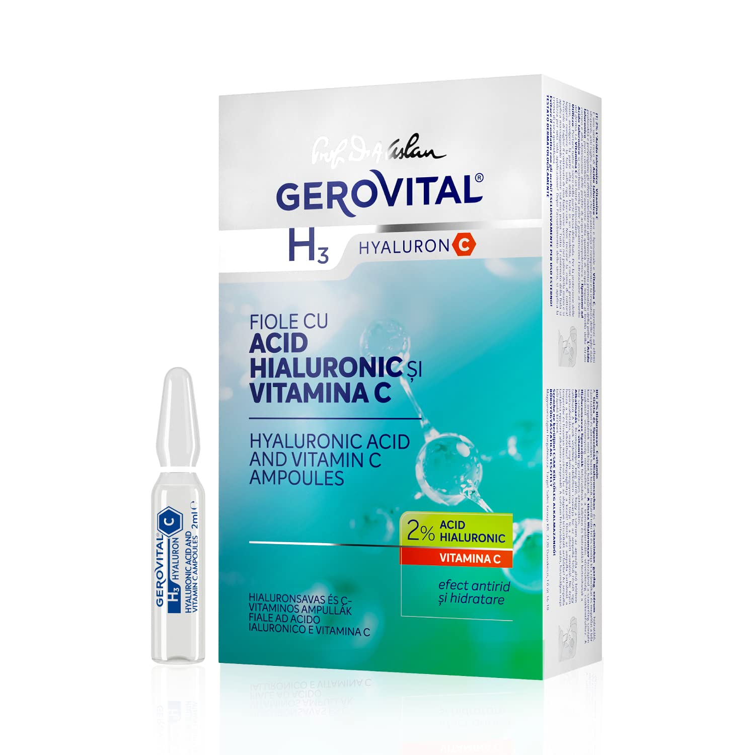 Gerovital H3 Hyaluron C Anti-Wrinkle Ampoules – 2% Hyaluronic Acid & Vitamin C Serum, Deep Hydration & Skin Firming Treatment, 10 x 2ml