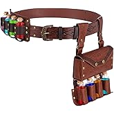 2 Pcs Potion Bottle Belts Set, Medieval Alchemy Viking Rivet Style PU Leather Waist Pack Combo with Glass Bottles & Cork Stoppers, 1 fl oz / 30 ml, Brown