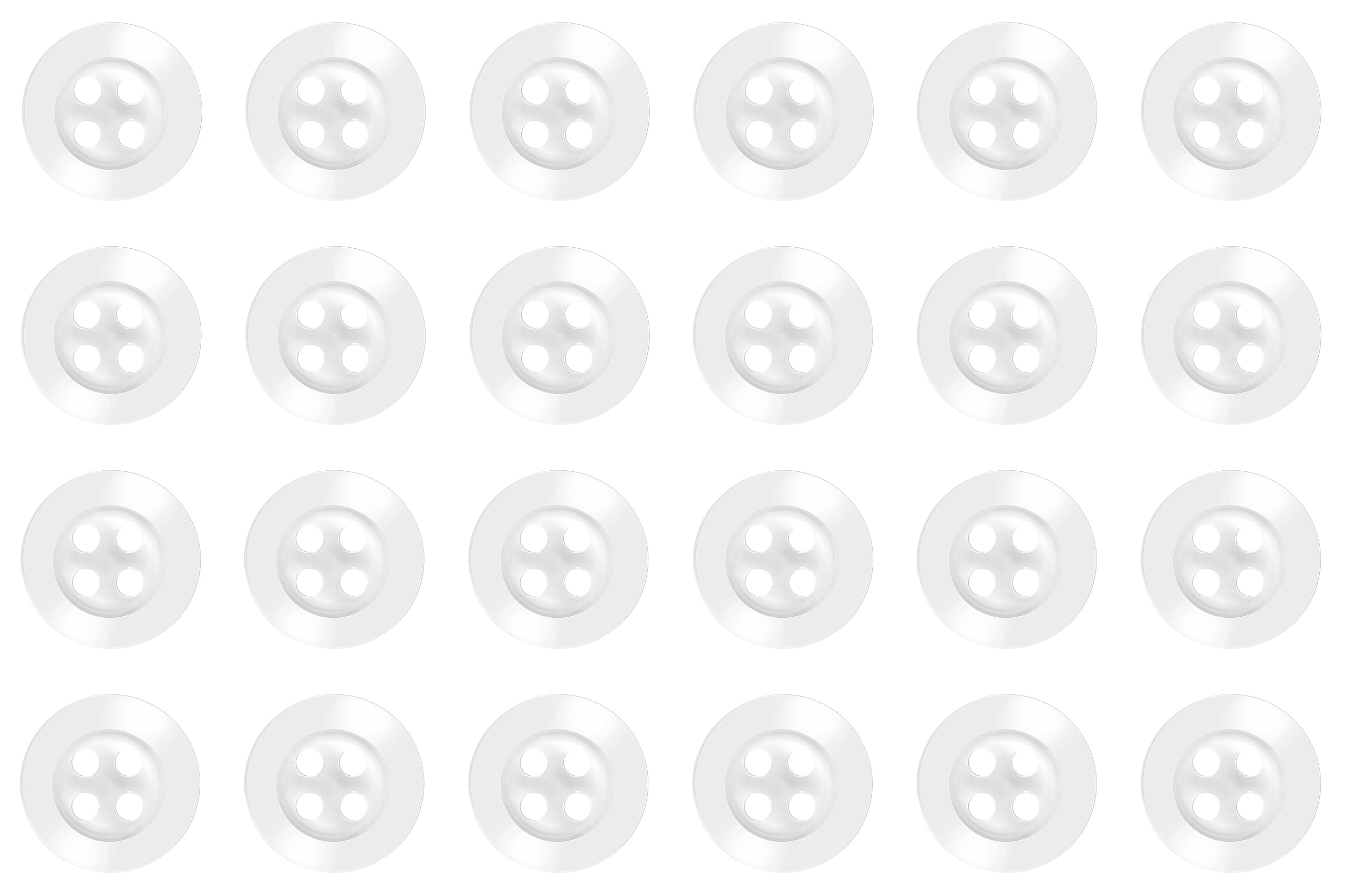 Pack of 24 Clear 11mm Round Sew On Plastic Buttons for Shirts Blouses Pearlescent Flat 4 Holes 18L