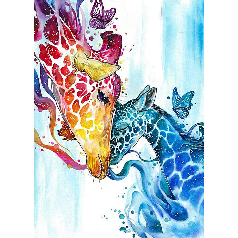 WOWDECOR 5D Diamond Painting Kits, Colourful Giraffe Family Butterfly, Animals Full Drill DIY Diamond Art Cross Stitch Paint by Numbers