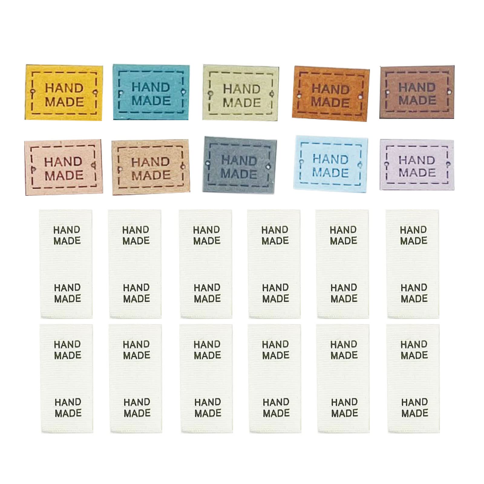 Pack of 40 Mini PU Leather Label Handmade Tag Label Handmade Embossed Tag with 50 Clothing Sewing Labels Woven Sewing Labels