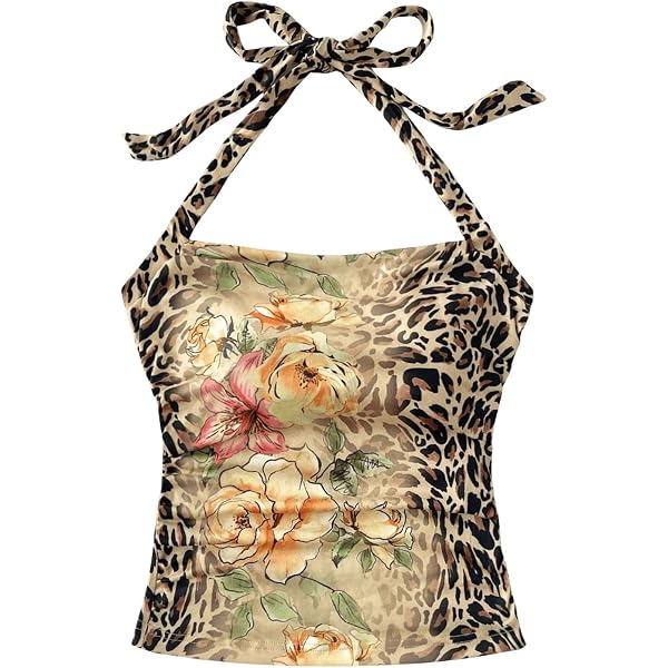 Floerns Women's Plus Size Cheetah Print Cami Top - Tie Shoulder, Sleeveless, Ruffle Hem, Y2K Style, Stretchy Fabric