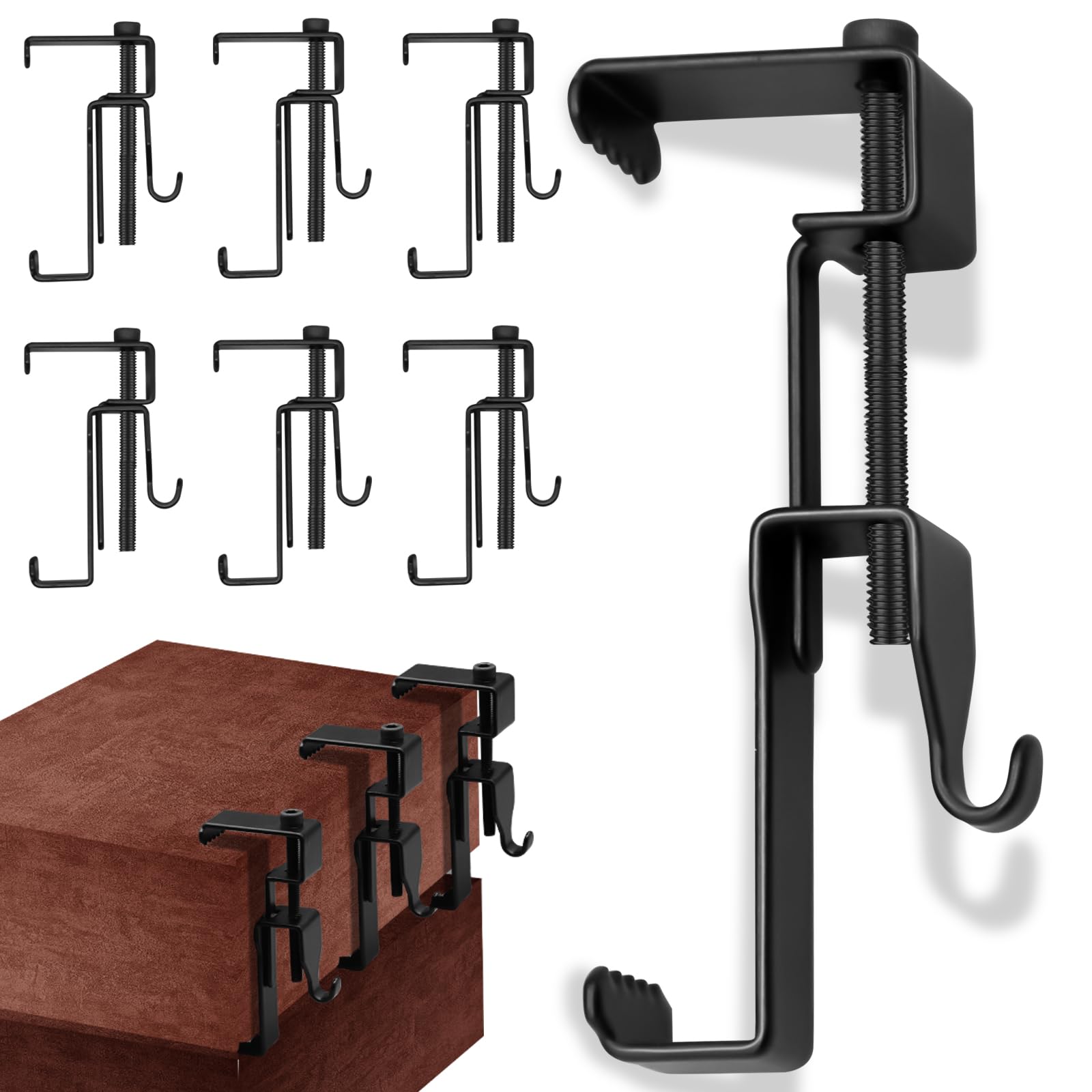 6Pcs Brick Hooks, Stainless Steel Brick Hangers, No Drill Wall Clamp for Outdoors, Adjustable Size 2.75 to 1.78 Inches, No Wall Damage (Black)