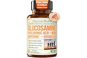 VIMERSON HEALTH Glucosamine Sulfate with Hyaluronic Acid, Boswellia, Black Pepper & MSM Supplement – 5-in-1 Joint Supplements for Men and Women – Joint Health, Mobility & Bone Strength – FSA Eligible 60 Caps