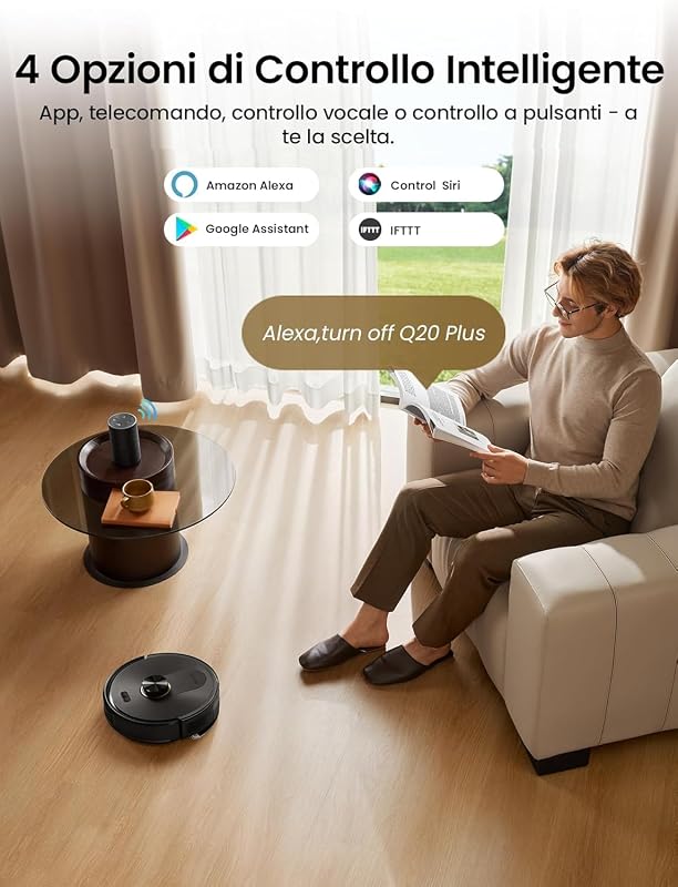 Q20 Plus Robot Aspirapolvere Lavapavimenti con Mappatura 10000Pa, 200 Minuti Autonomia, Senza Sacco,Aspirapolvere Robot Lavapavimenti Mappatura con Stazione per Tappeti/Pavimenti