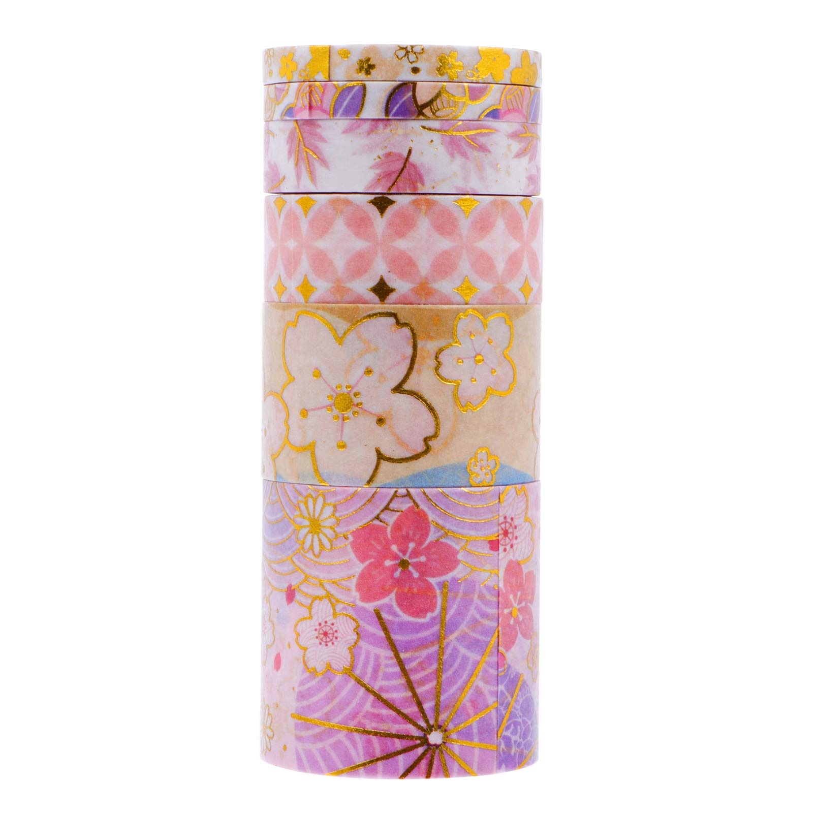 KESYOO 1 Set 6 Pcs Japanese Paper Tape Gold Blocking Oriental Asian Pattern Washi Tape DIY Journal Planner Art Craft Collection Tape for Children Adults Style 1
