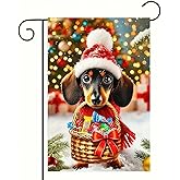 BlissYard Cute Dachshund Christmas Flag - 12x18 Double Sided Winter Holiday Seasonal Patio Lawn Decor for Pet Lovers and Festive Celebrations