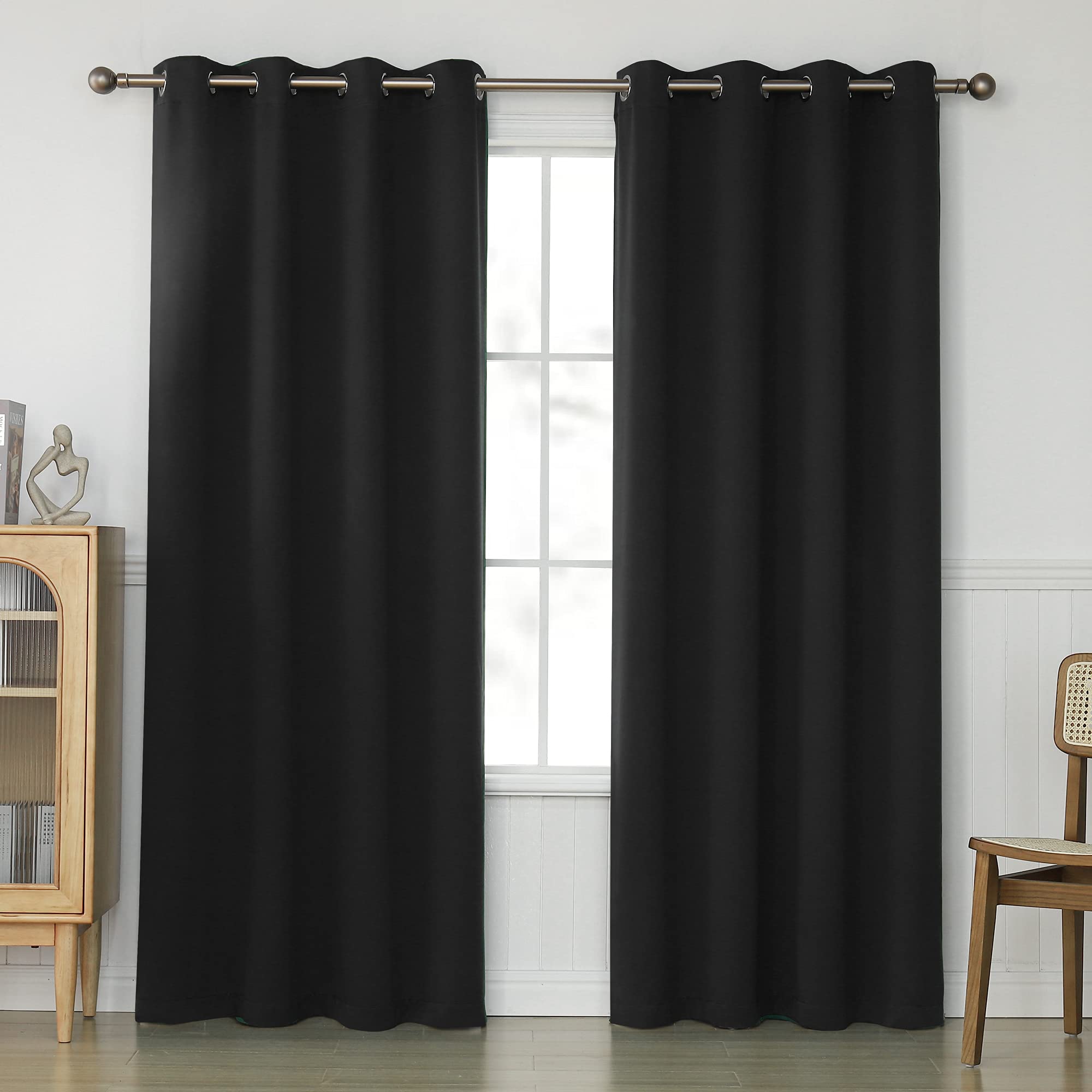 KEQIAOSUOCAI 2 Panels Black Blackout Curtains 84 Inch Length for Bedroom - Thermal Insulated Grommets Drapes Panels for Living Room, Black, 52 x 84 Inch